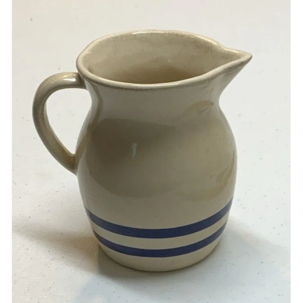 Vintage Antique R.R.P.C. RRP ROSEVILLE POTTERY Blue Stripes Pitcher Creamer